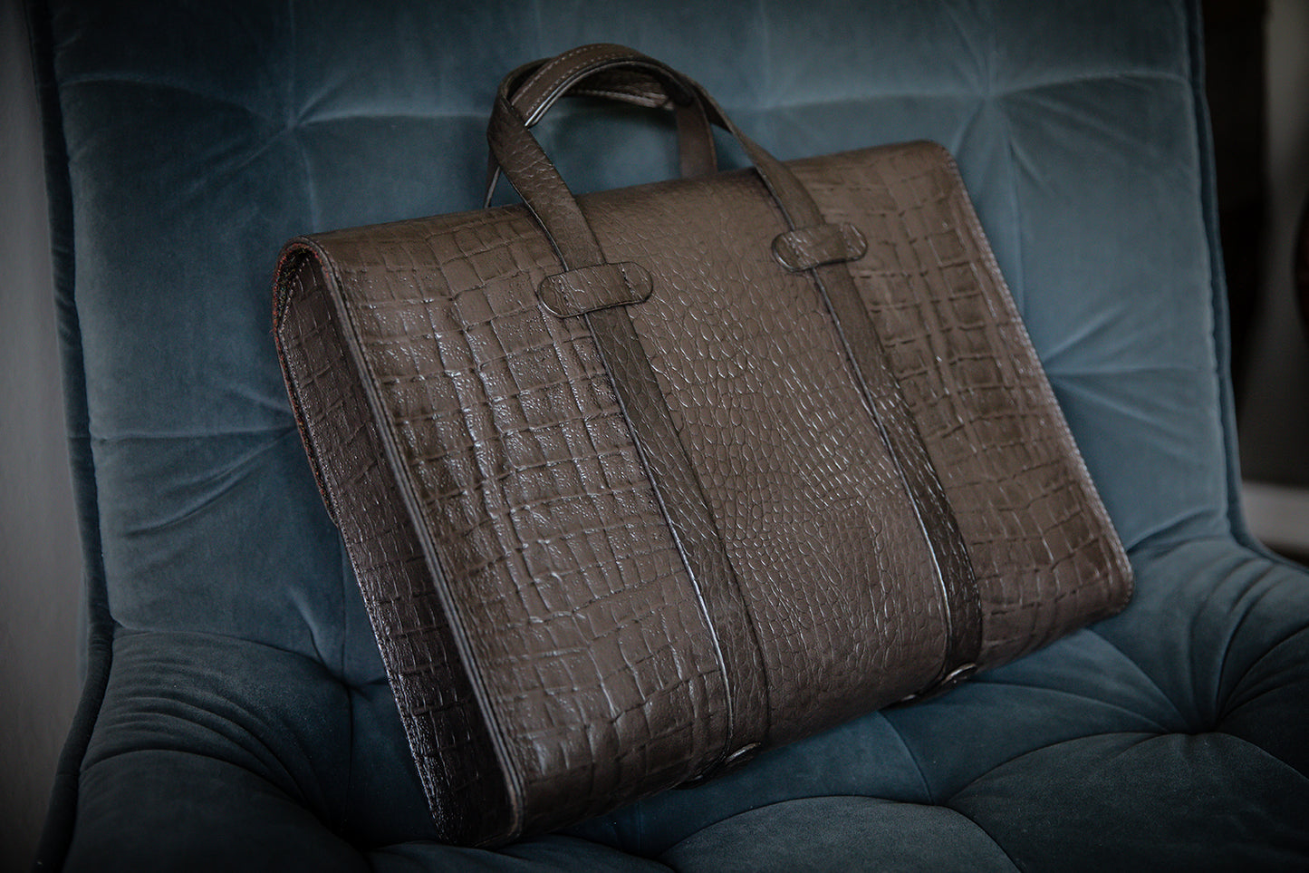 Aktentasche Mk1 - dunkelbraun - Krokoprägung